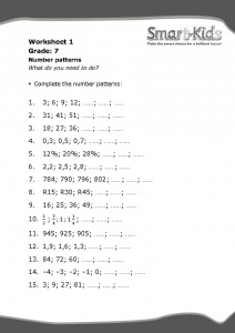 grade 7 maths worksheet number patterns smartkids