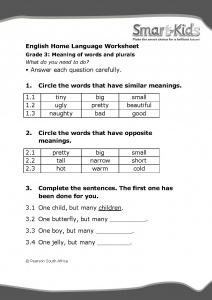 Grade 3 English Worksheet Meaning Of Words And Plurals Smartkids