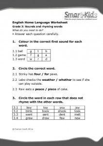 Grade 3 English Worksheet Sounds And Rhyming Words Smartkids