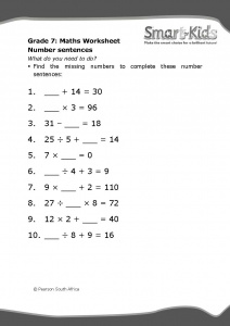 Grade 7 Maths Worksheet: Number sentences | Smartkids
